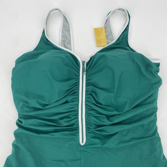 Delimira Plus Size 24 Dark Green Zipper Front One Piece Swimsuit NWT - Picture 5 of 10